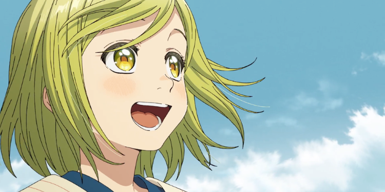 Coco smiling under a bright blue sky in the Witch Hat Atelier anime