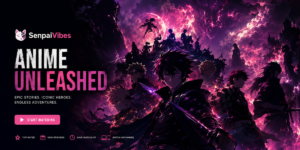 text: SenpaiVibes Anime Unleashed hero banner featuring silhouetted anime heroes under a purple moon