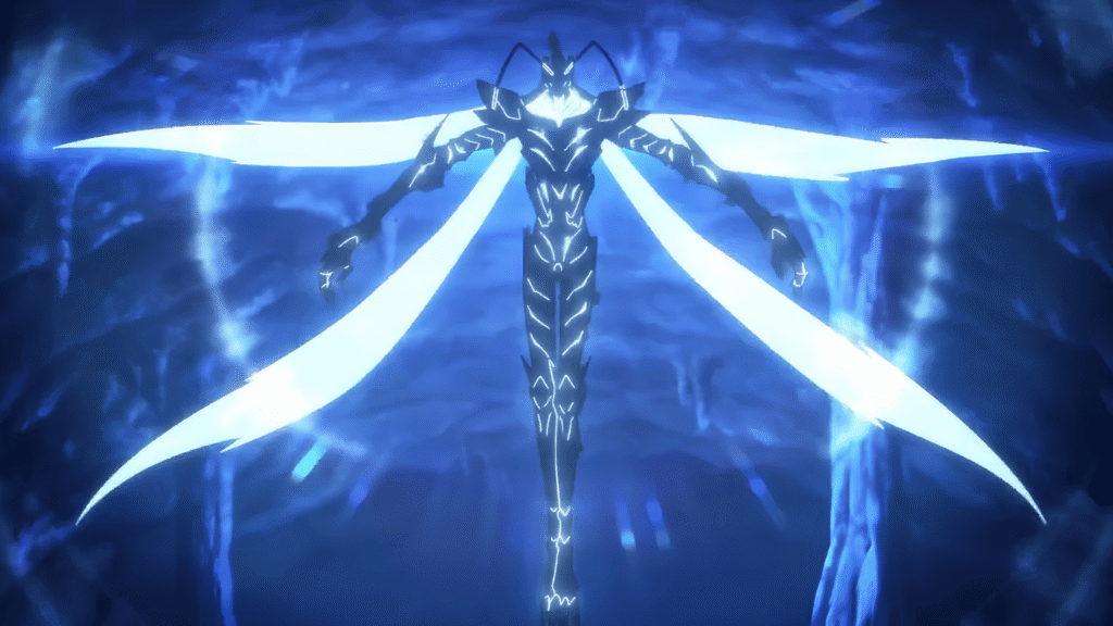 Beru unleashing energy wings after absorbing power through his Gluttony skill