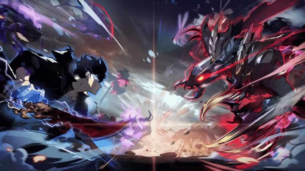 Sung Jinwoo clashing with the Ant King in the Solo Leveling Season 2 finale