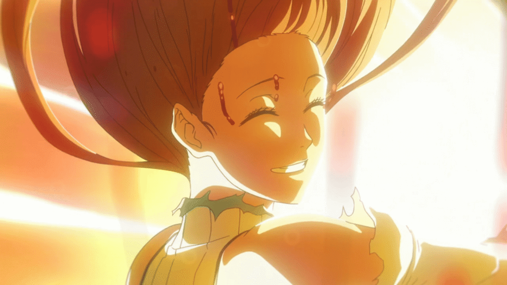 Orihime Inoue focuses her healing power during Ichigo's fight with Yhwach in Bleach TYBW's "Defend You"